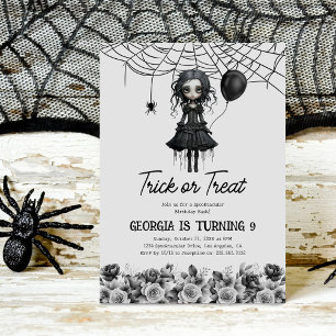 Goth-flicka Halloween-födelsedagsinbjudan Inbjudningar