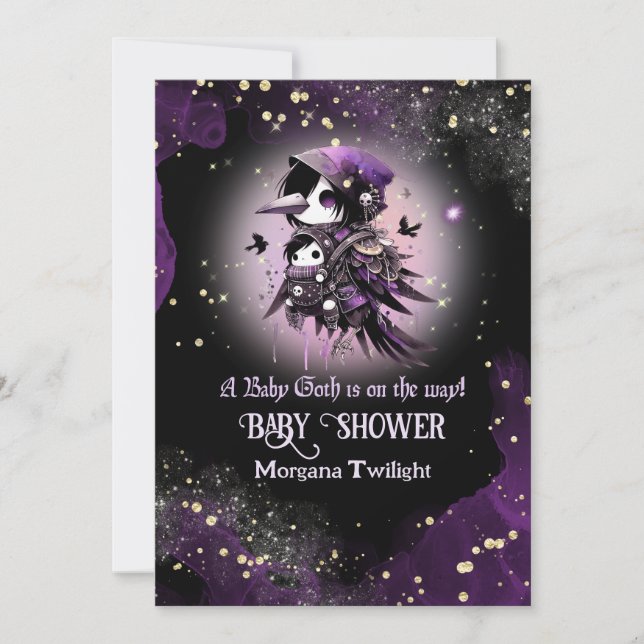 Goth Flicka Levererad av Kråka Moonlight Inbjudningar (Framsida)