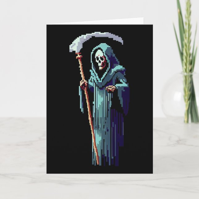 Goth Gamer 8 Bit Pixel Art Videospel Grim Reaper  Kort (Framsida)