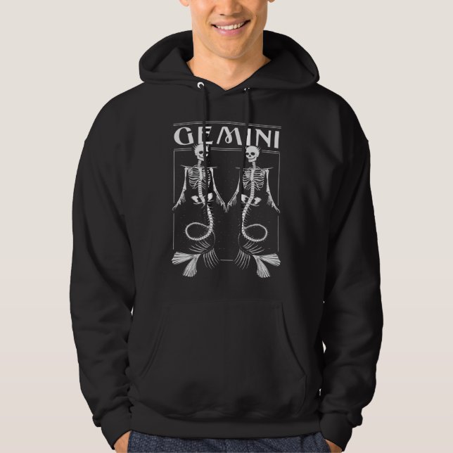 Goth Gemini Skeleton Mermaid Twins Zodiac Sun Sign Hoodie (Framsida)