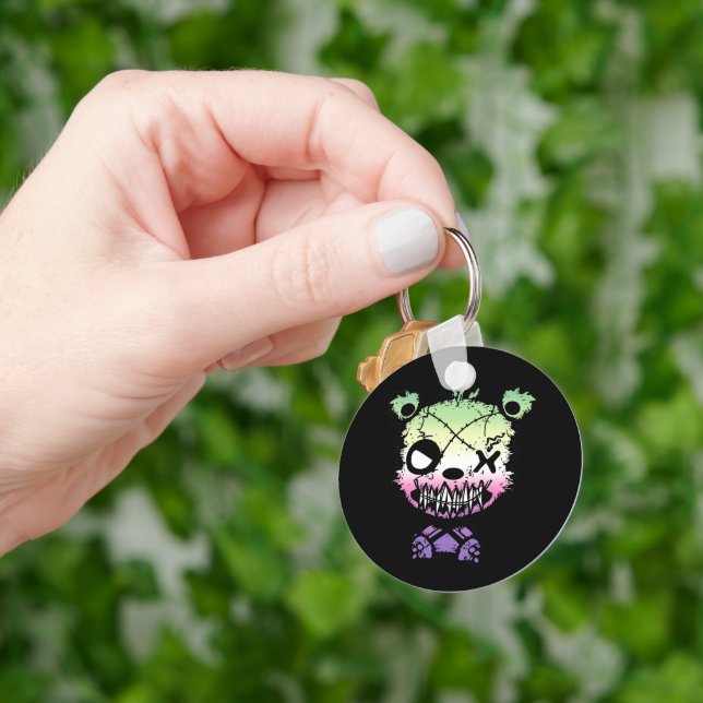 Goth Genderfae Pride Flagga Färgad Bear Nyckelring (Hand)