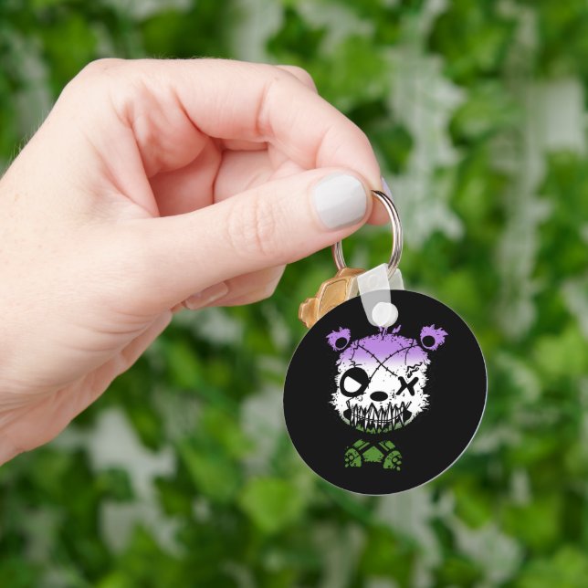 Goth Genderqueer Pride Flagga Färgad Bear Nyckelring (Hand)