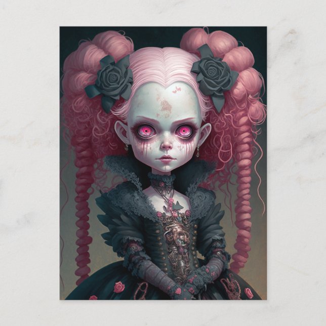 Goth Girl Black Creepy Cute Vykort (Framsida)