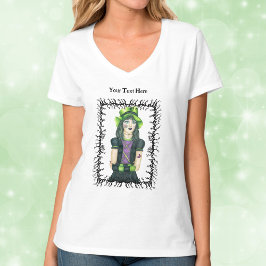 Goth Girl Grönt Hat Tattoos Barbed Black Grenar T Shirt