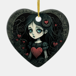 Goth Girl Helgdag Ornament Heart Illustrated