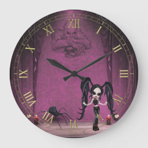 Goth Girl med Spider Wall Clock Stor Klocka