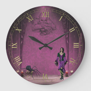Goth Girl med Spider Wall Clock Stor Klocka