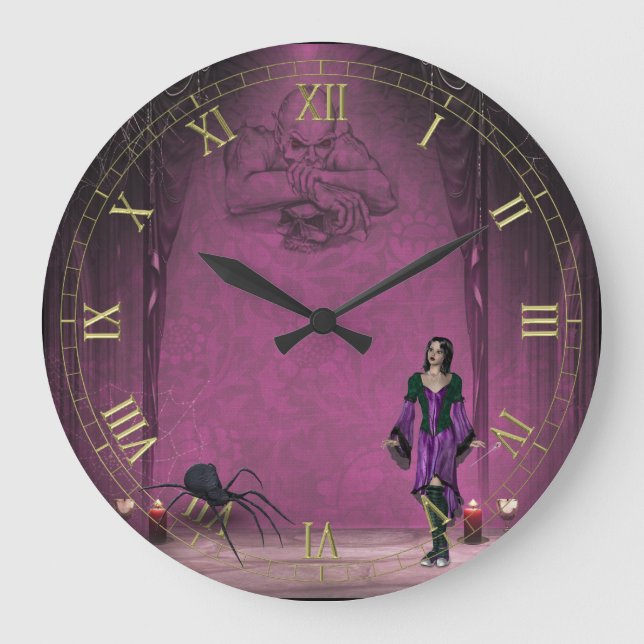 Goth Girl med Spider Wall Clock Stor Klocka (Framsida)