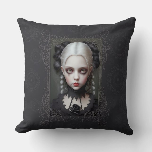 Goth Girl Porträtt Pillow Kudde (Framsida)