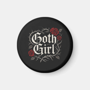 Goth Girl Röd ros Thorns Typography Blommigt gotii Magnet