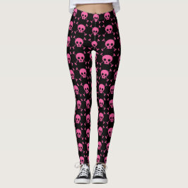 Goth Girl Rosa Black Döskallar Mönster Coola Leggings