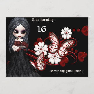 Goth Girl with Butterflies Sweet 16 Birthday Inbjudningar