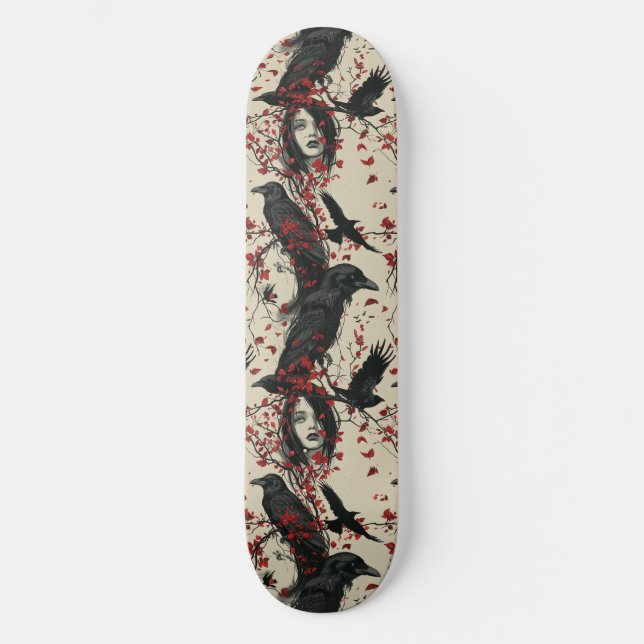Goth Gothic Girl och Ravens Macabre Skateboard (Framsida)