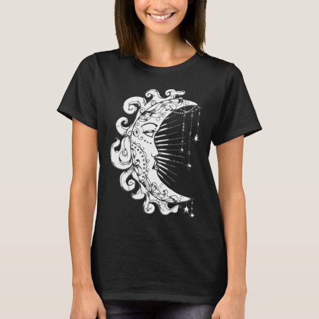 Goth Gothic Horror Occult Emo Aesthetics Måne Spir T Shirt (Framsida)