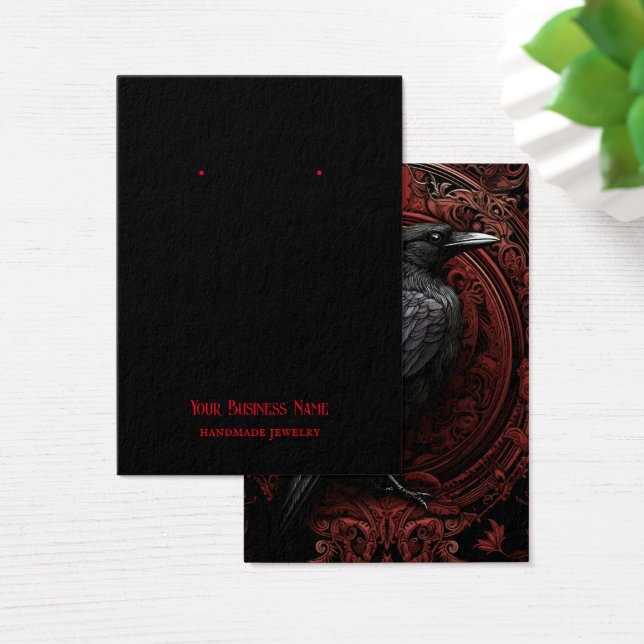 Goth Gothic Raven Kråka Bird Earring Visning Card Visitkort (Skivbord)