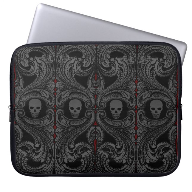 Goth Grått Ornament med Skull Laptop Fodral (Framsidan)