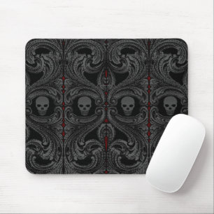 Goth Grått Ornament med Skull Musmatta