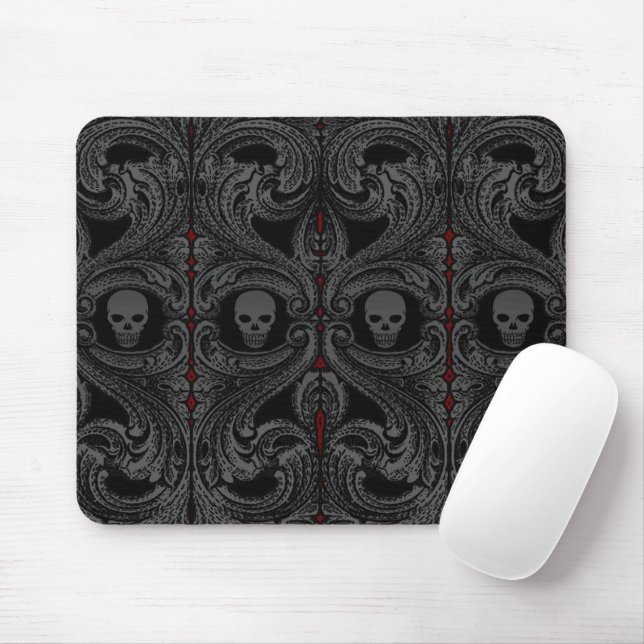 Goth Grått Ornament med Skull Musmatta (Med mus)