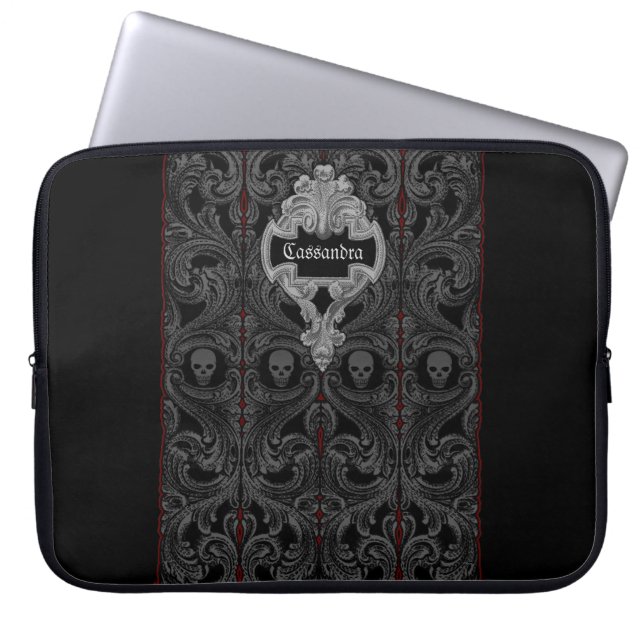 Goth Grått Ornament med Skull-Personlig Laptop Fodral (Framsidan)