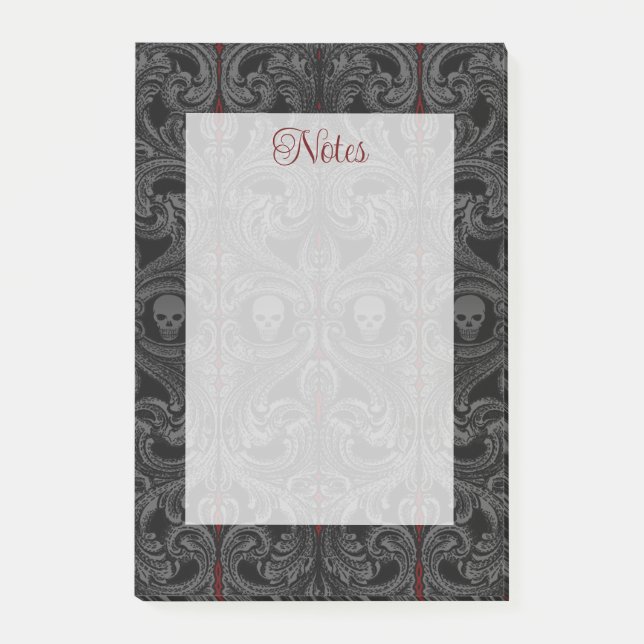 Goth Grått Ornament med Skull Post-it Block (Framsida)