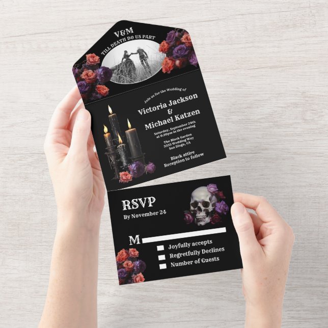 Goth Halloween Black Blommigt Bröllop Photo (Avrivbar del)