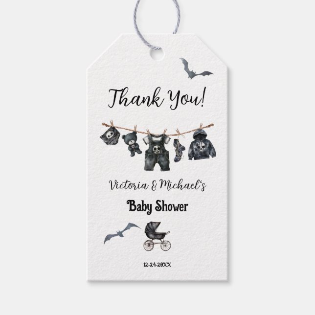Goth Halloween Clothesline Baby Shower Presentetikett (Framsidan)