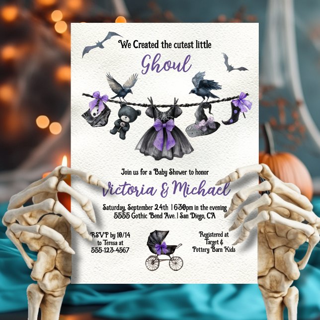 Goth Halloween Clothesline Girl Baby Shower Inbjudningar (Skapare uppladdad)