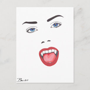 Goth Halloween Fangs Vampire Woman Ansikte Vykort