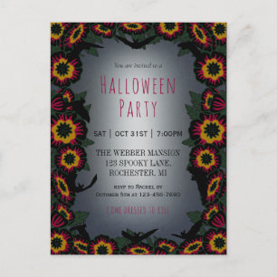 Goth halloween fest bjuder in blommor och fladderm vykort
