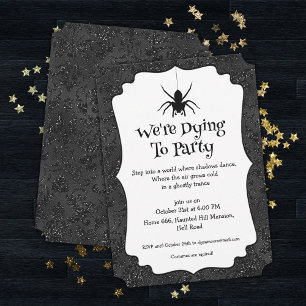 Goth Halloween fest Glossy Black Blommigt Inbjudningar