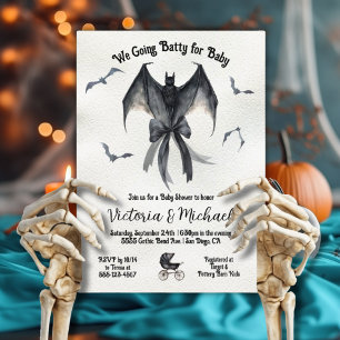 Goth Halloween Fladdermus Black Bow Baby Shower Inbjudningar