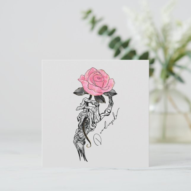 Goth Hand Skeleton med Rosa ros | Inuti (Stående Fram)