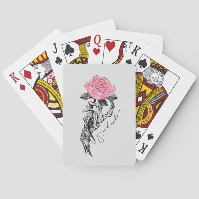 Goth Hand Skeleton med Rosa ros | Inuti Casinokort (Baksidan)