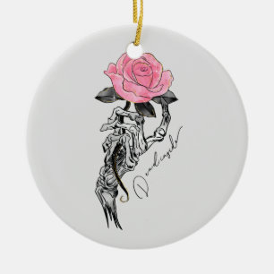 Goth Hand Skeleton med Rosa ros Inuti Julgransprydnad Keramik