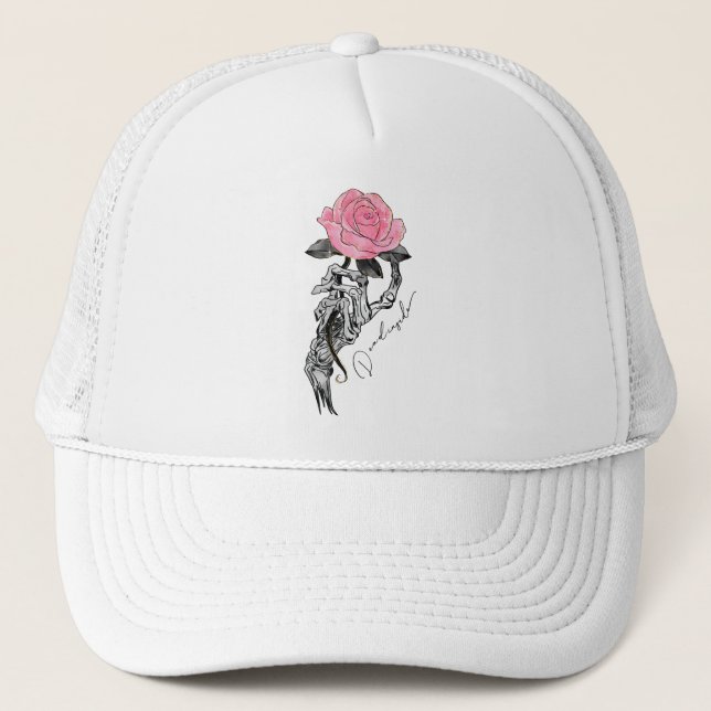 Goth Hand Skeleton med Rosa ros | Inuti Keps (Framsida)