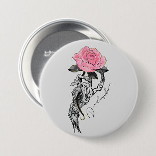 Goth Hand Skeleton med Rosa ros Inuti Knapp