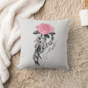 Goth Hand Skeleton med Rosa ros Inuti Kudde