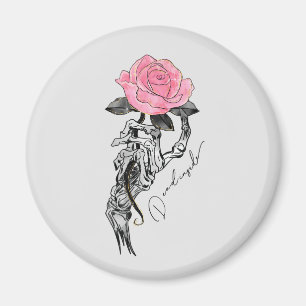 Goth Hand Skeleton med Rosa ros   Inuti Magnet