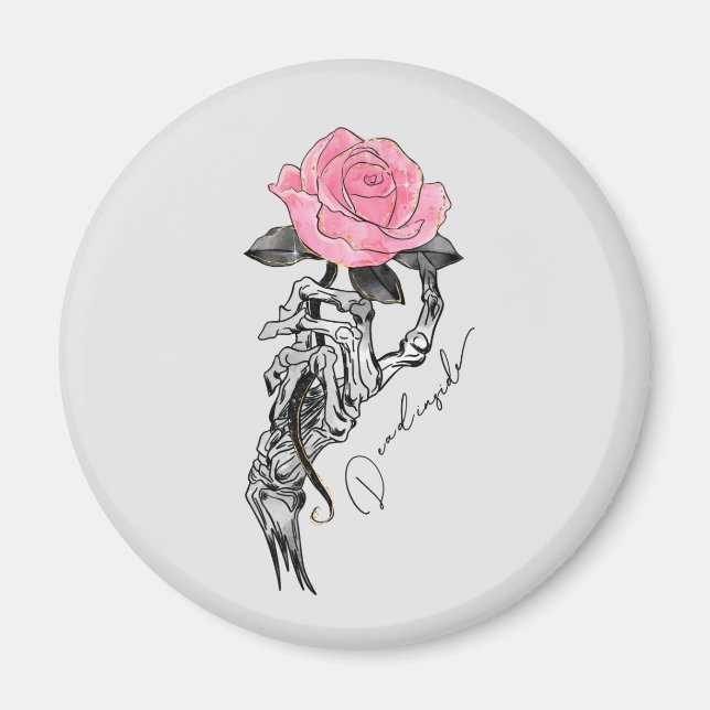 Goth Hand Skeleton med Rosa ros | Inuti Magnet (Framsidan)