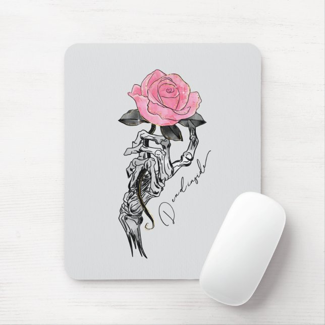 Goth Hand Skeleton med Rosa ros | Inuti Musmatta (Med mus)