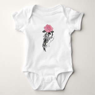 Goth Hand Skeleton med Rosa ros Inuti T Shirt