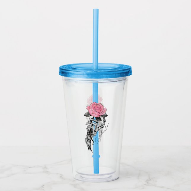 Goth Hand Skeleton med Rosa ros | Inuti Take Away Mugg (Framsida)