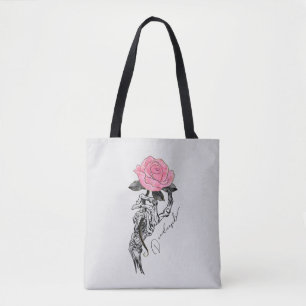 Goth Hand Skeleton med Rosa ros Inuti Tygkasse