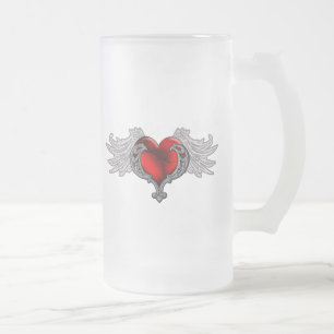Goth Heart med Angel Vingar Frostat Ölglas