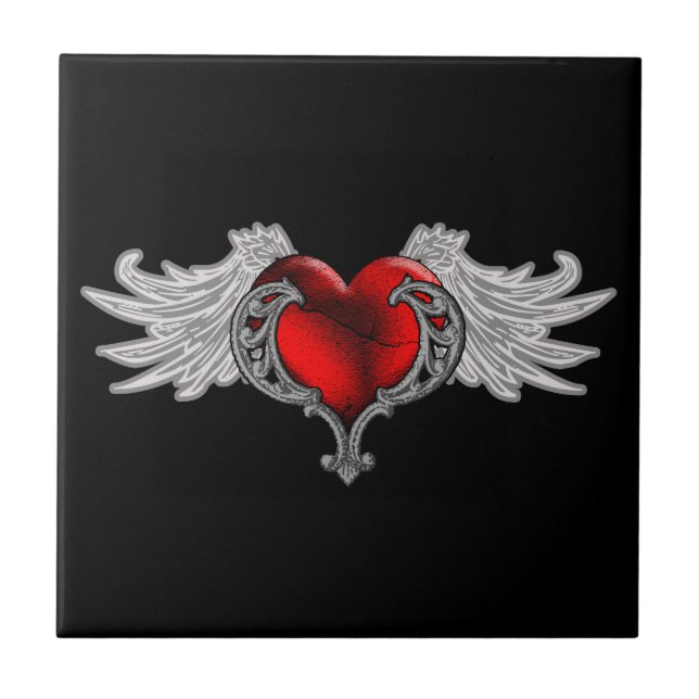 Goth Heart med Angel Vingar Kakelplatta (Framsidan)