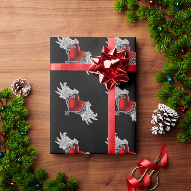 Goth Heart med Angel Vingar Presentpapper (Julgåva)