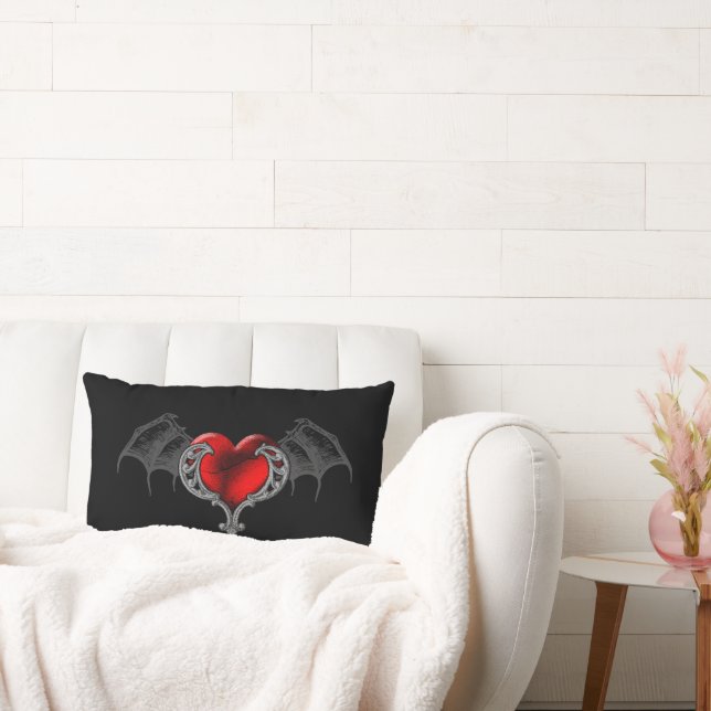 Goth Heart med Fladdermus Vingar Dekorativ kudde (Soffa)