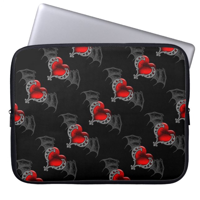 Goth Heart med Fladdermus Vingar Laptop sleeve (Framsidan)