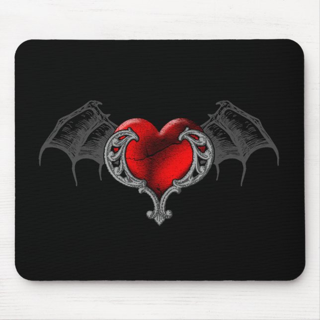 Goth Heart med Fladdermus Vingar Mousepad Musmatta (Framsidan)