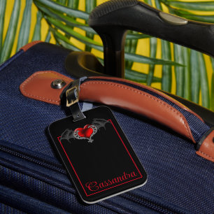 Goth Heart med Fladdermus Vingar Personlig Bagagebricka